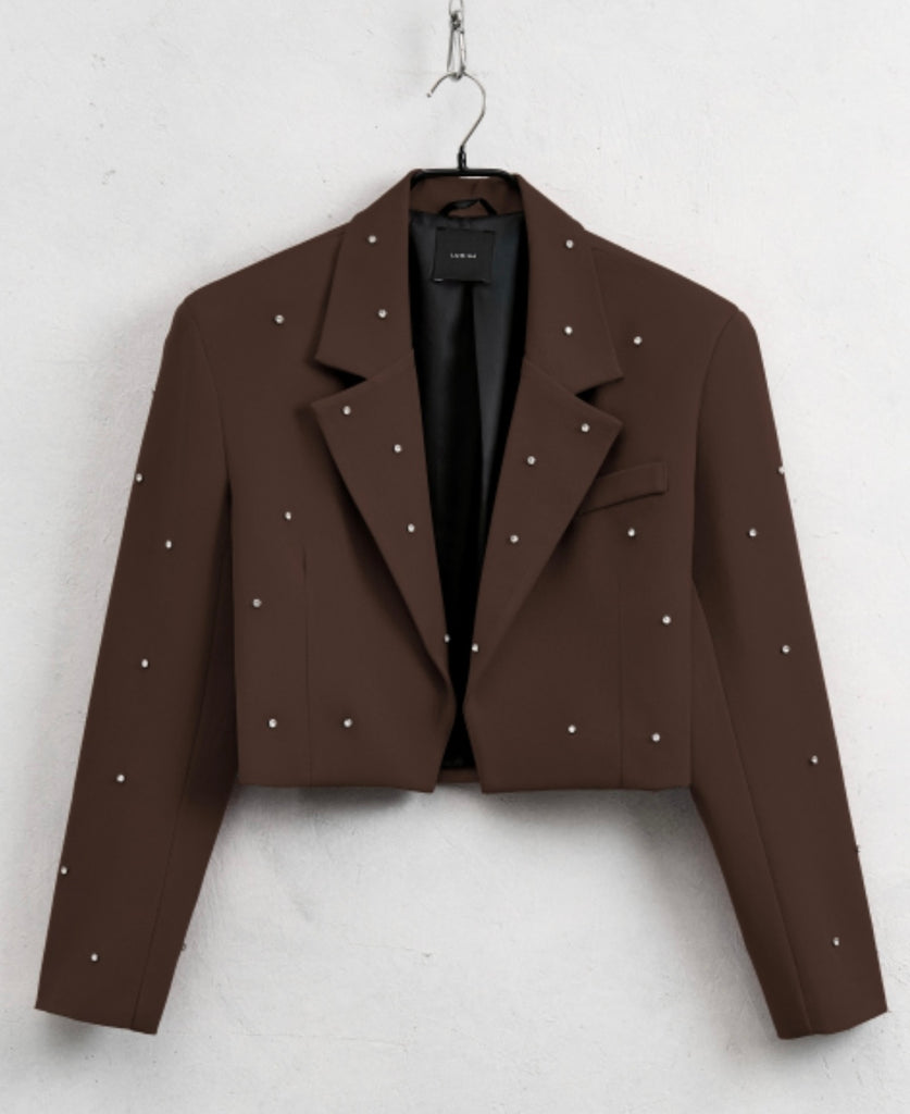 BLK30 LUMINA•Giacca crop moro strass