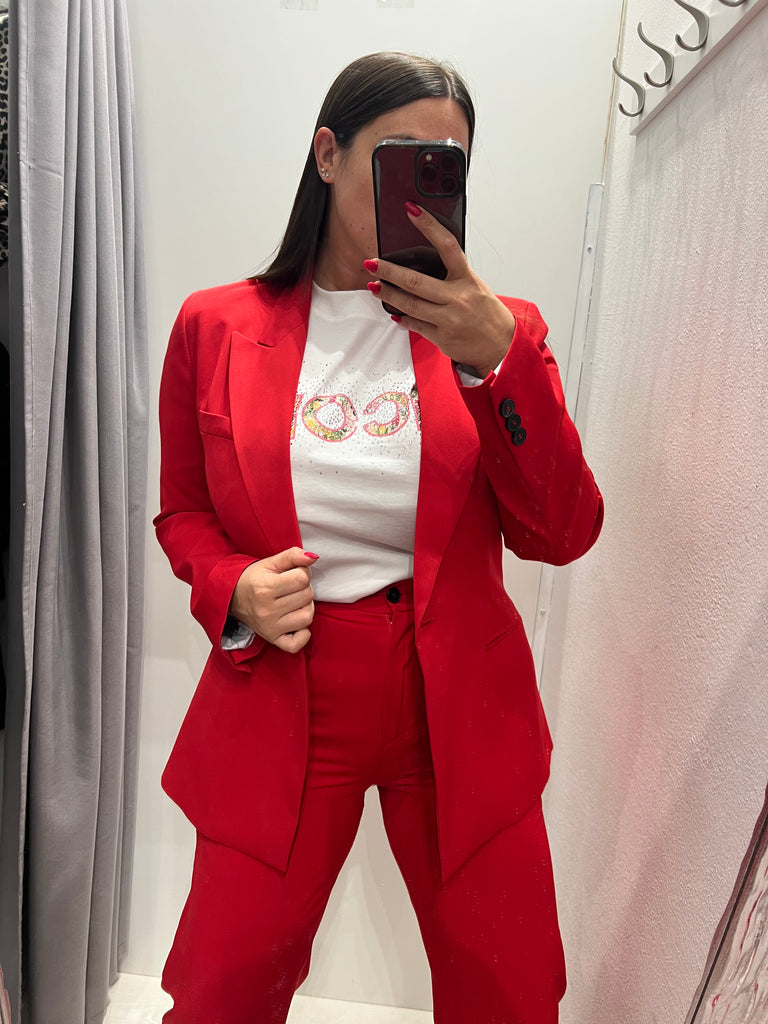 ViCOLO•Pantalone basic rosso con elastico e bottone