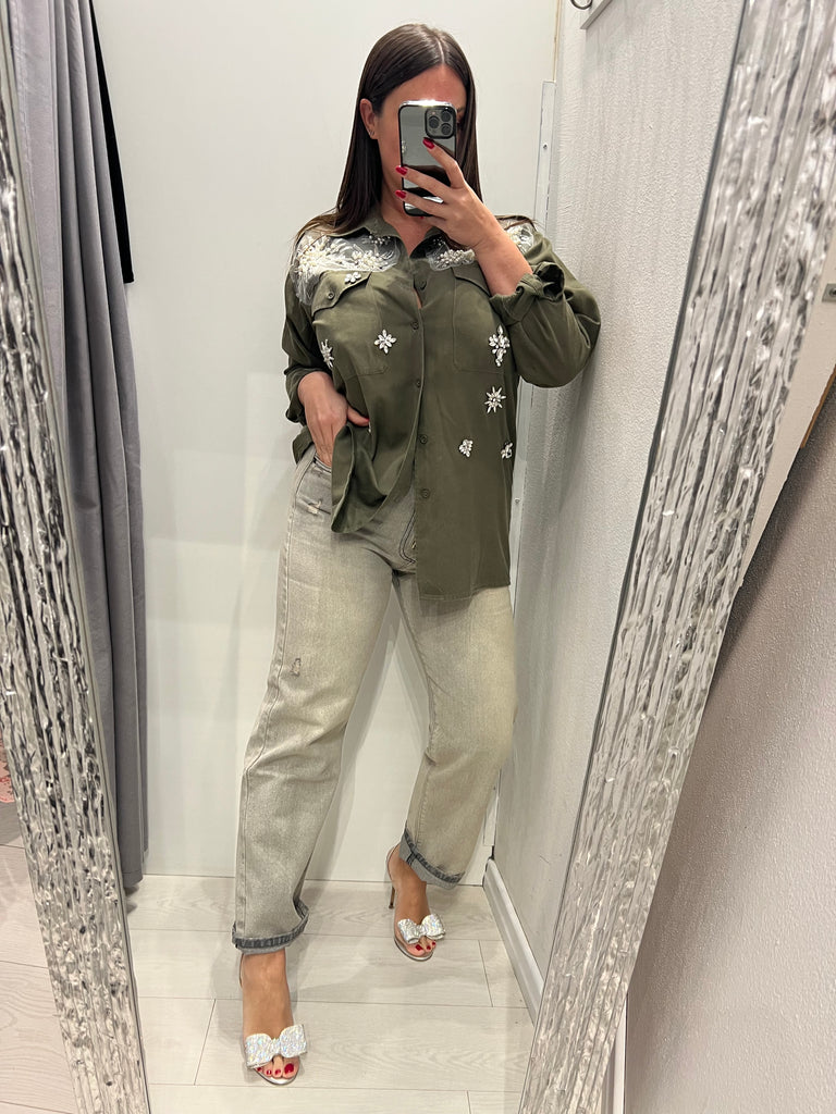 ViCOLO•Jeans Zoe bottoni gioiello lavaggio sabbiato