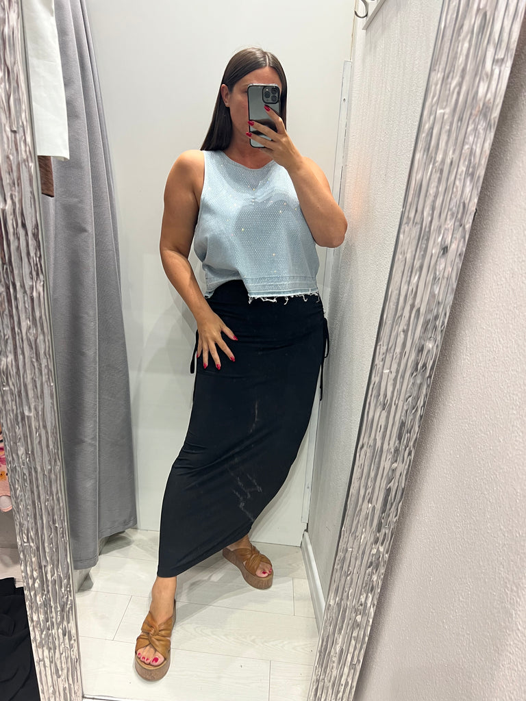 🚨HaveOne•Canotta top jeans strass