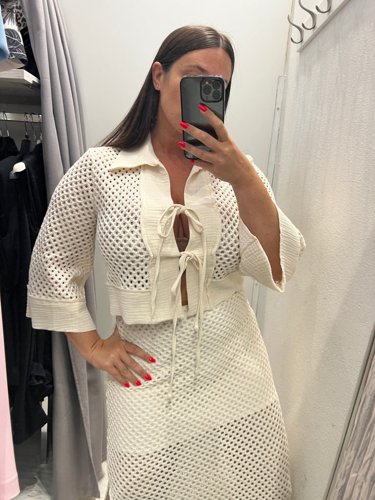 🚨HaveOne•Maglia cardigan crochet traforata laccetti
