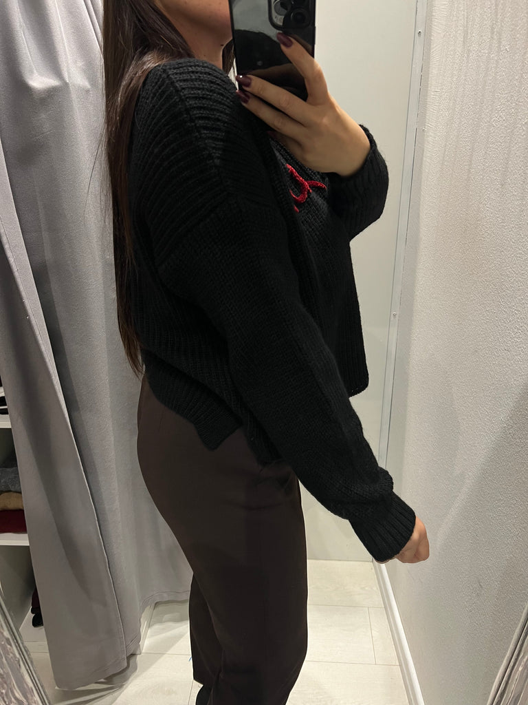 LUMINA•Maglione nero scritta ciniglia Coeur