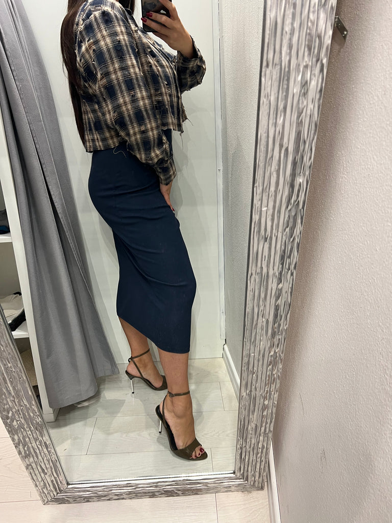 ViCOLO•Camicia crop flanella rotture e strass