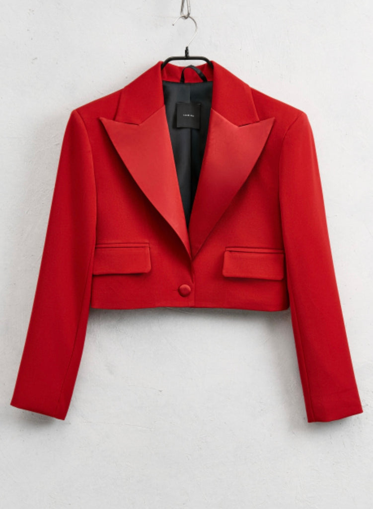 BLK30 LUMINA•Giacca crop rosso inserti raso