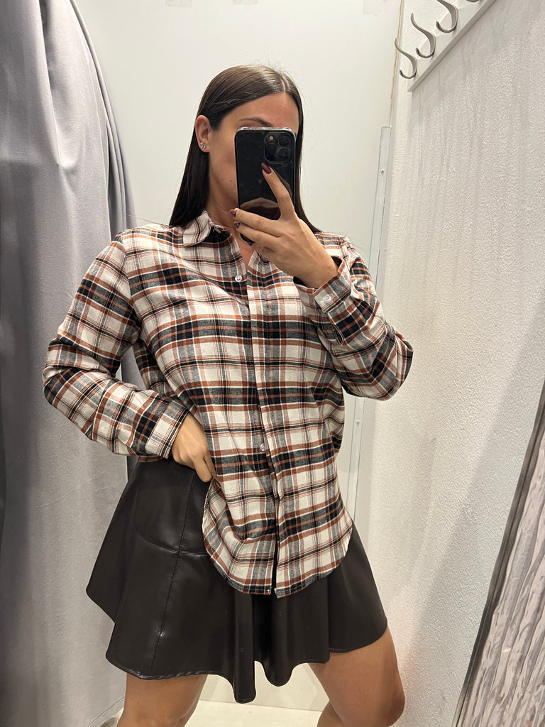 HaveOne•Camicia check nera/panna/castagna
