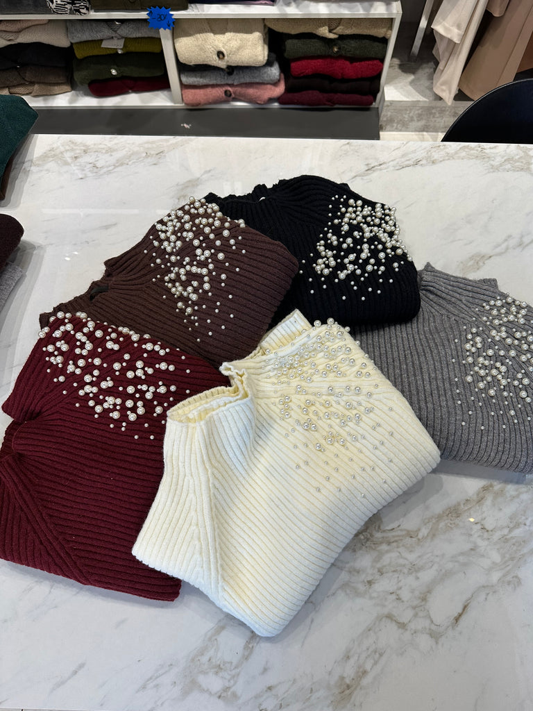 HaveOne•Maglione coste con perle•Più colori