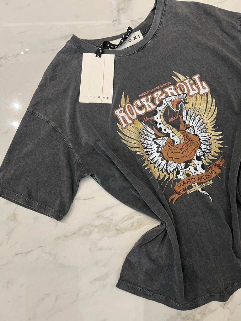 HaveOne•T-shirt stone wash Rock & Roll
