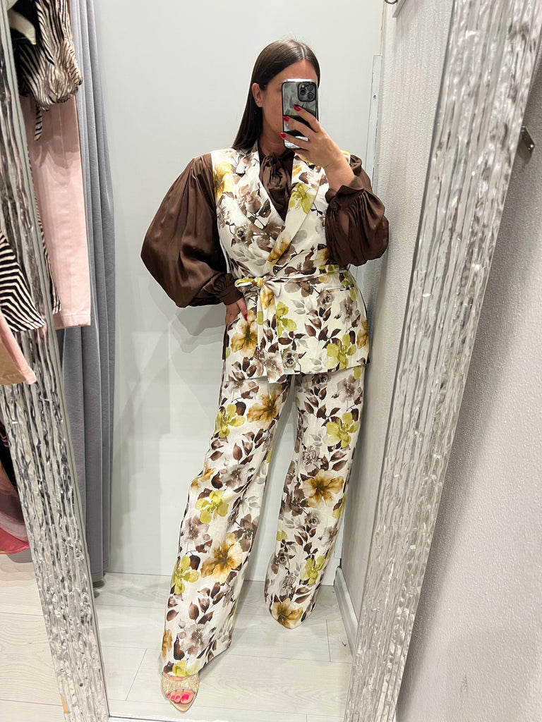 MSS💥ViCOLO•Gilet floreale misto lino con fusciacca