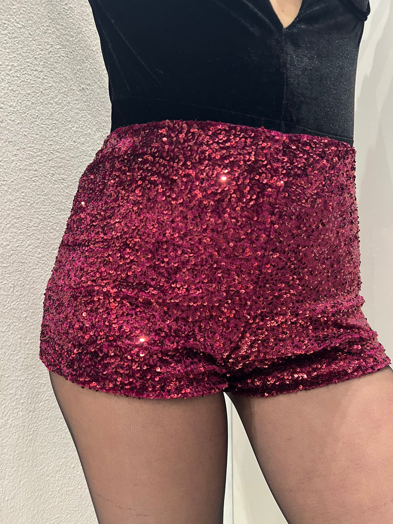 HaveOne•Shorts coulotte vino velluto paillettes