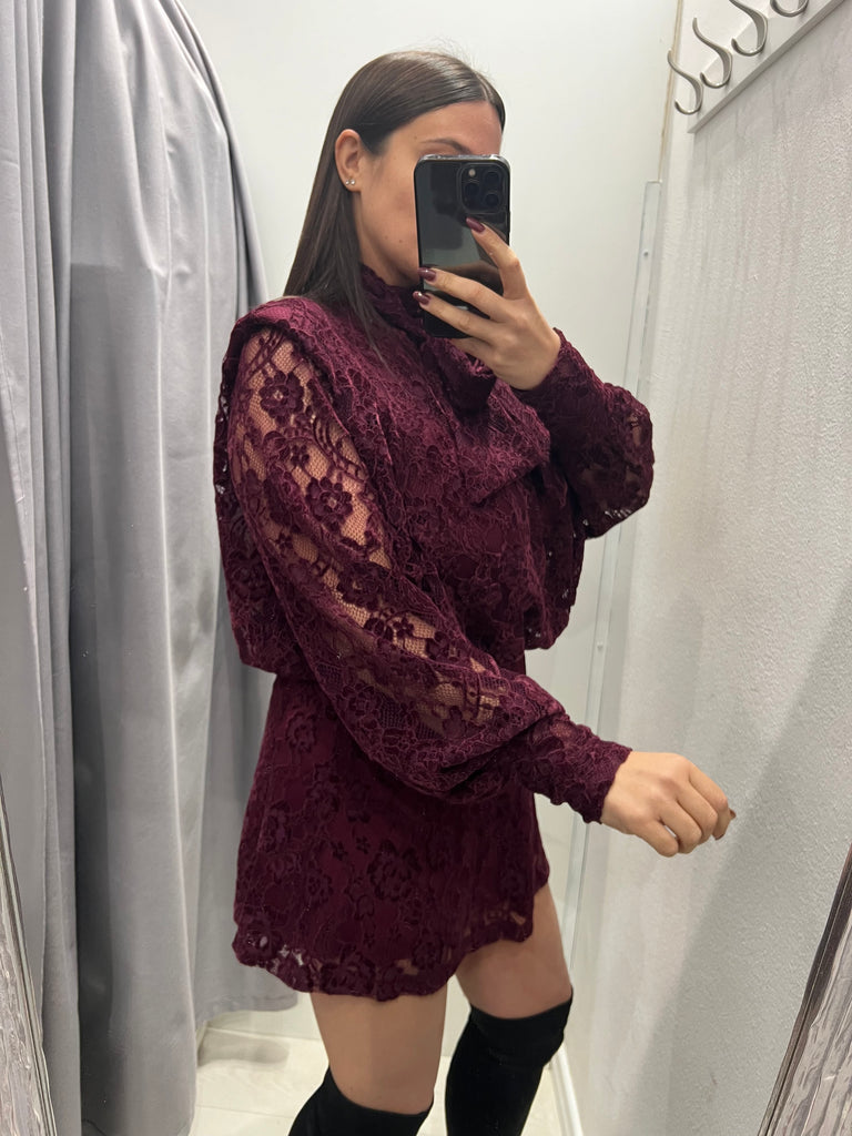 LUMINA•Abitino bordeaux pizzo velluto