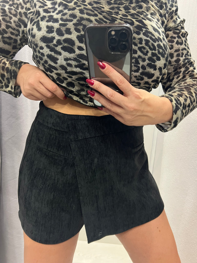 LUMINA•Gonna pantaloncino velluto•Nero