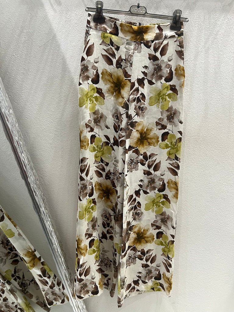 ✅ViCOLO•Pantalone palazzo floreale misto lino