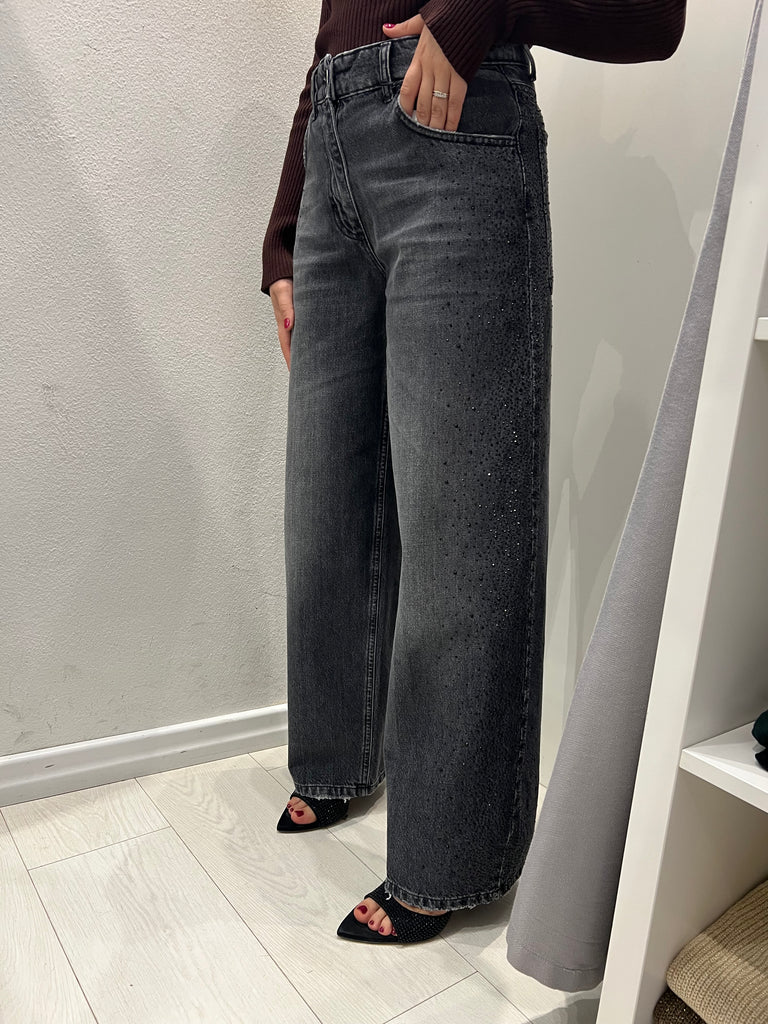 Philia Loft•Jeans palazzo strass neri