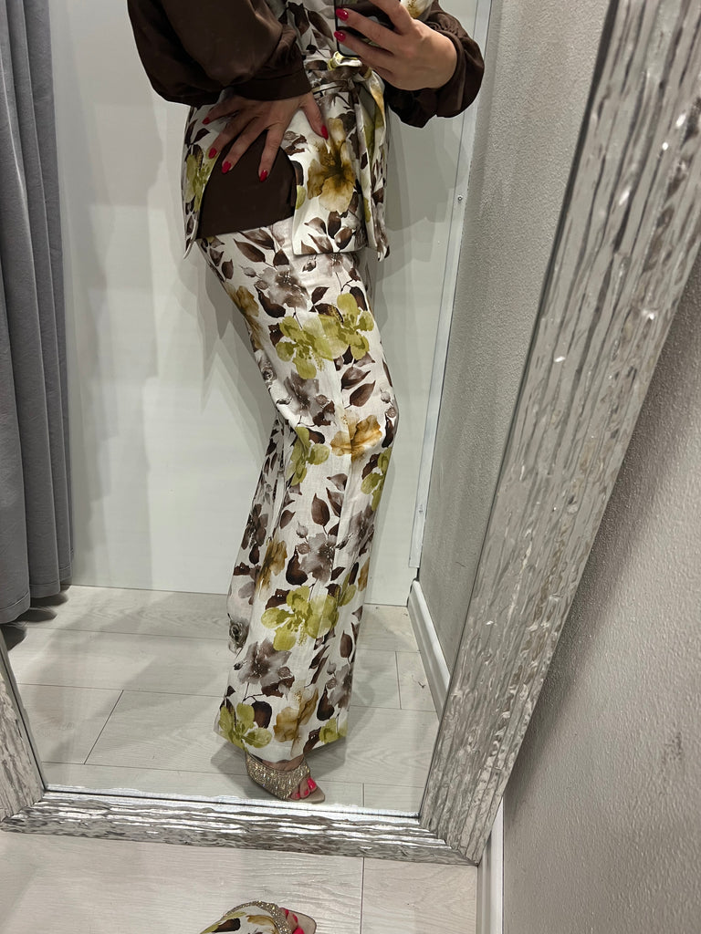 ✅ViCOLO•Pantalone palazzo floreale misto lino