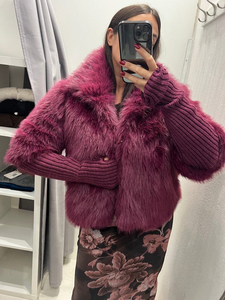 HaveOne•Ecopelliccia magenta manicotti in maglia