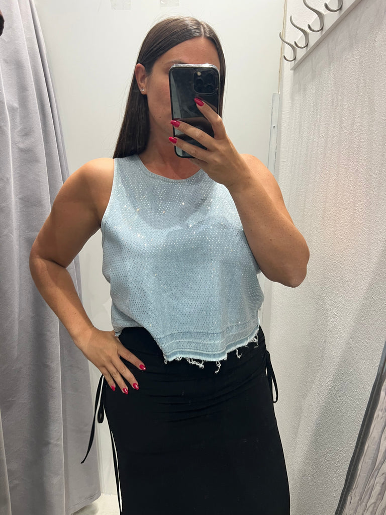 🚨HaveOne•Canotta top jeans strass