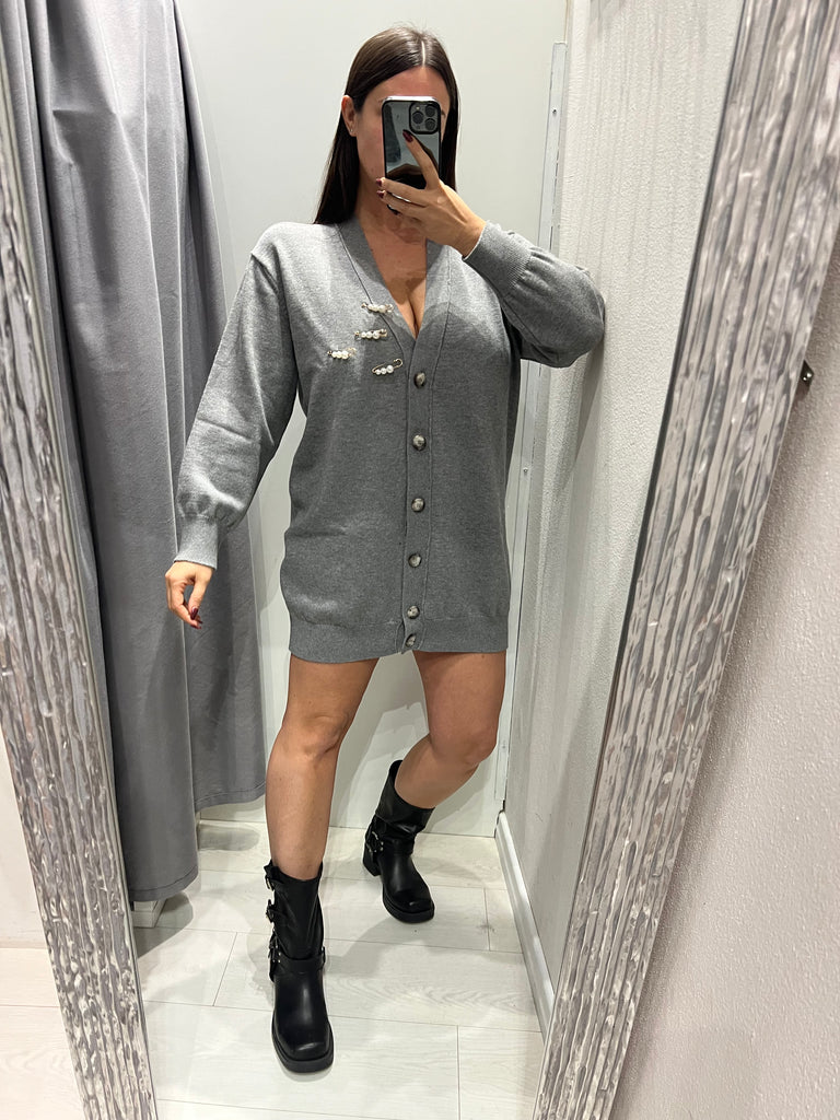 BLK30 ViCOLO•Cardigan abitino ad ovetto con spille perle Grigio