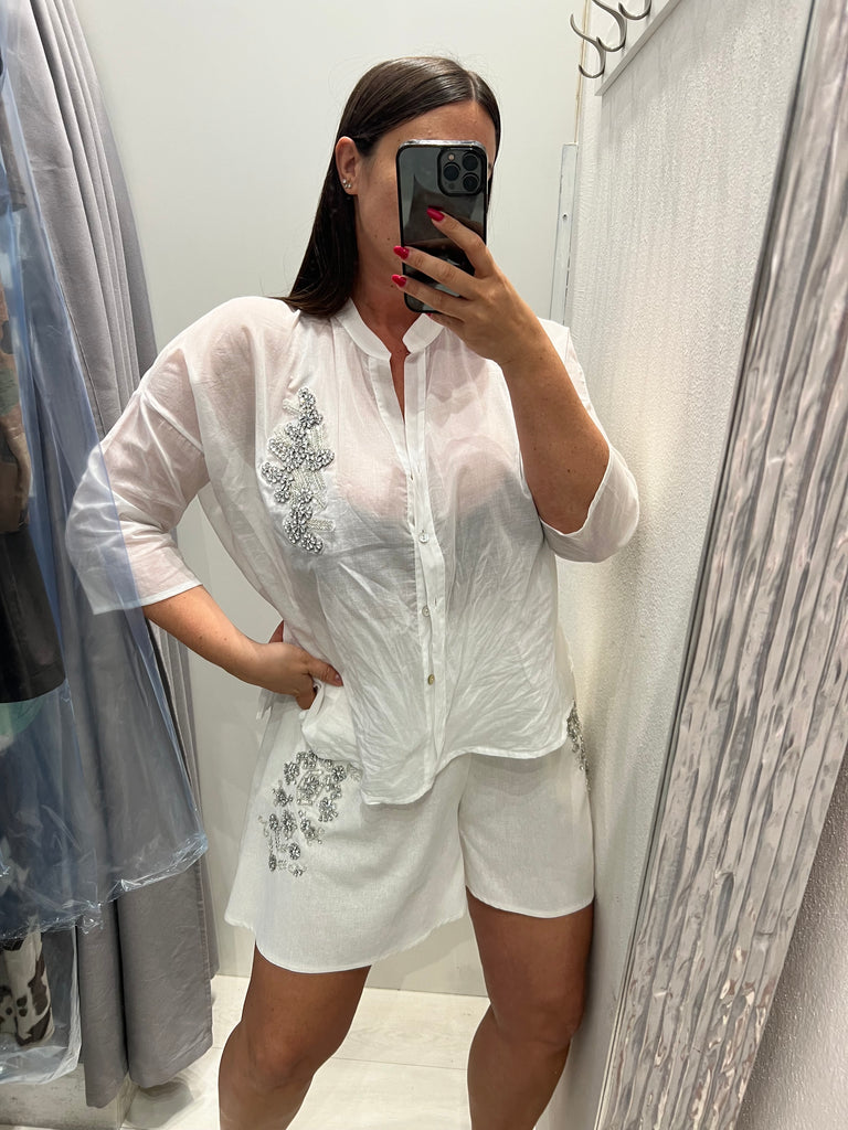MSS💥HaveOne•Camicia mussola cabochon strass