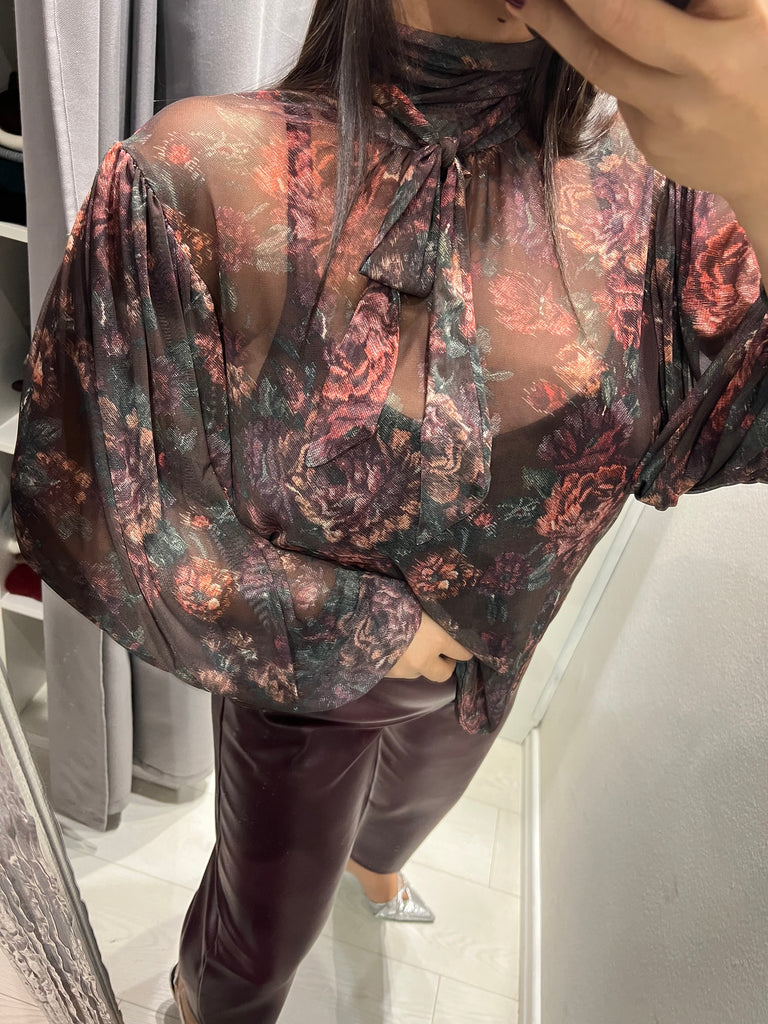 LUMINA•Camicia ampia stampa floreale base moro