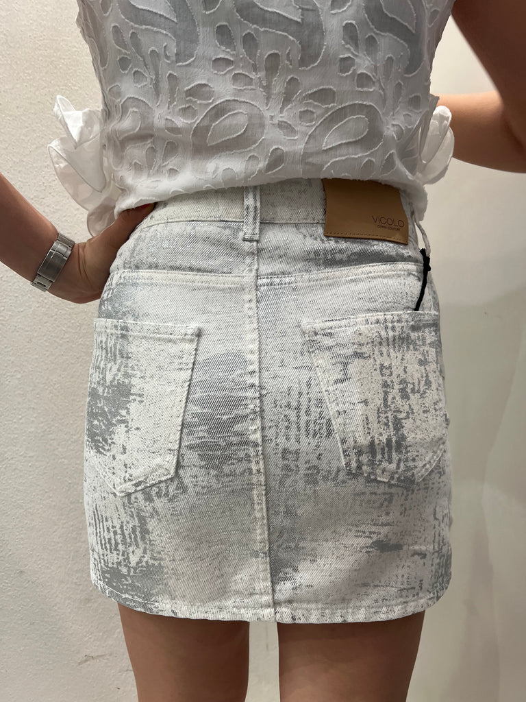 🚨ViCOLO•Gonna jeans Plume spalmato argento