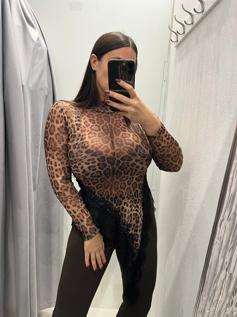 LUMINA•Maglia maculata asimmetrica pizzo