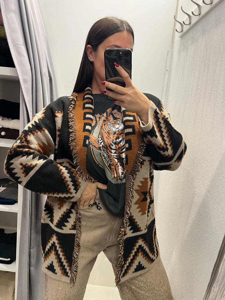 HaveOne•Cardigan fantasia etnica geometrica