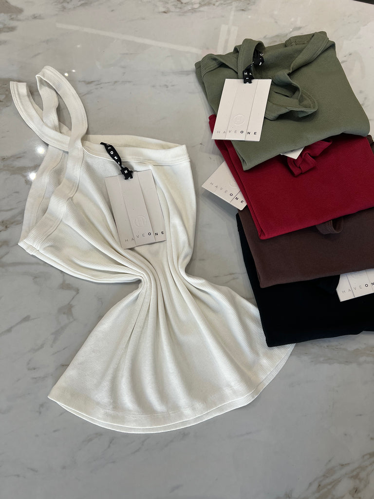 🚨HaveOne•Canotta top costine scollo americana FIF•Più colori