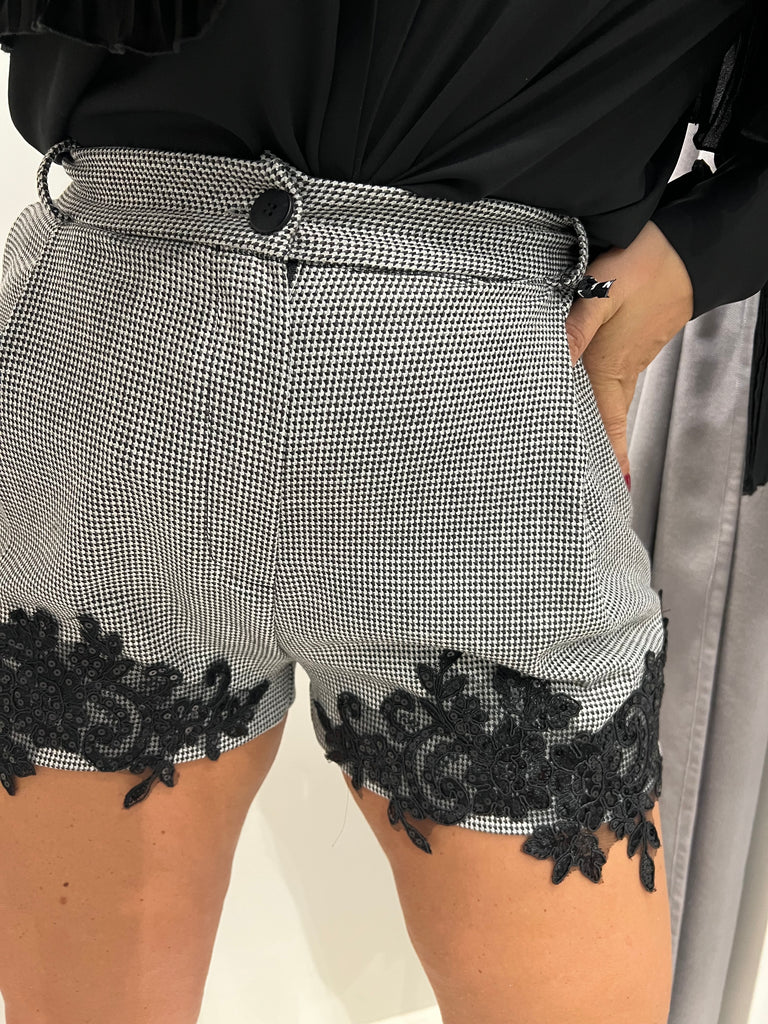 HaveOne•Shorts pied-de-poule ricamo paillettes