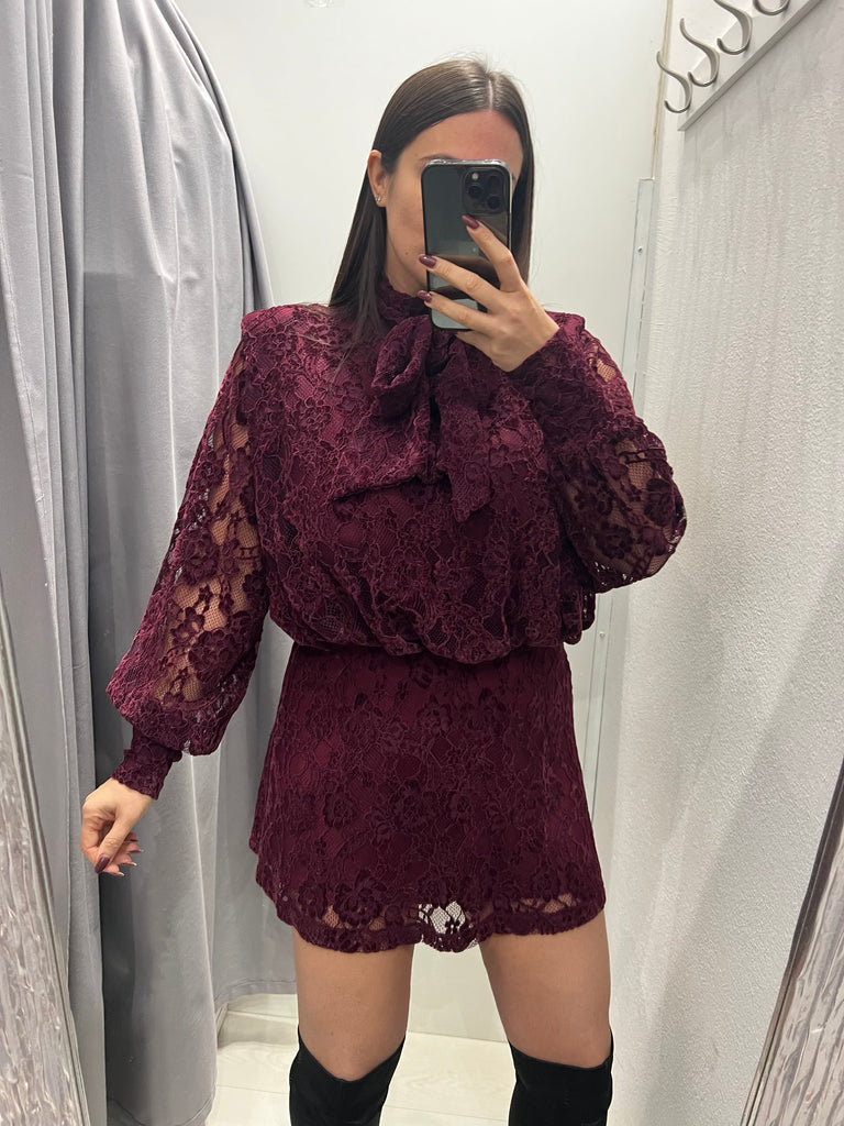 LUMINA•Abitino bordeaux pizzo velluto
