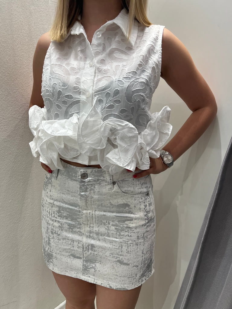 🚨ViCOLO•Gonna jeans Plume spalmato argento