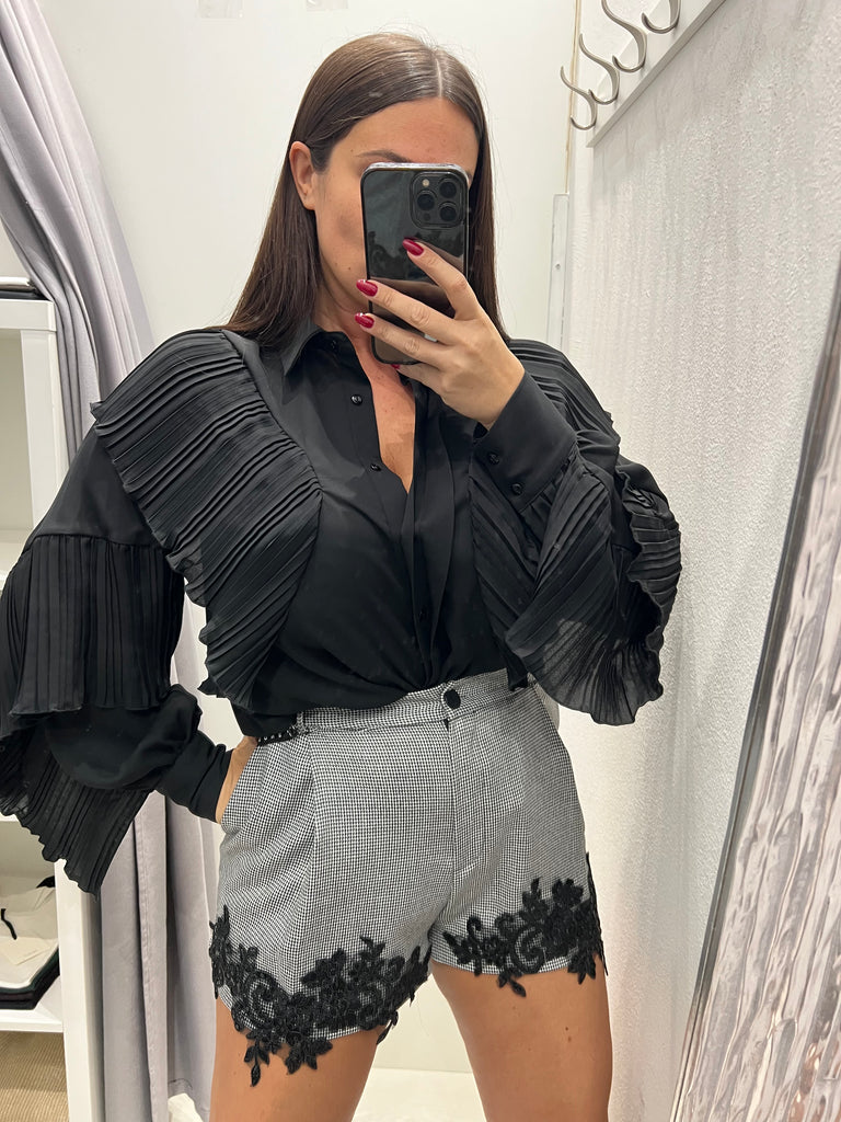 HaveOne•Shorts pied-de-poule ricamo paillettes