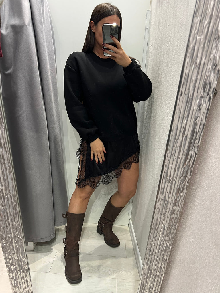 LUMINA•Abitino felpa e finale raso pizzo•Più colori