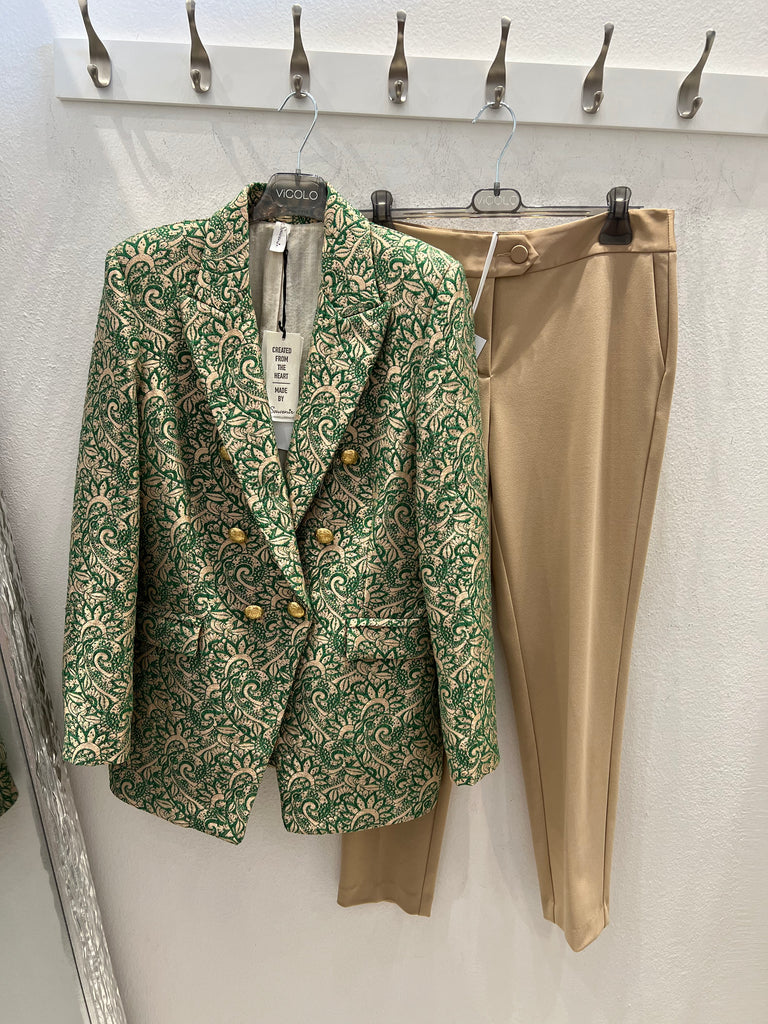 Souvenir-Pantalone a sigaretta fantasia broccata verde e oro