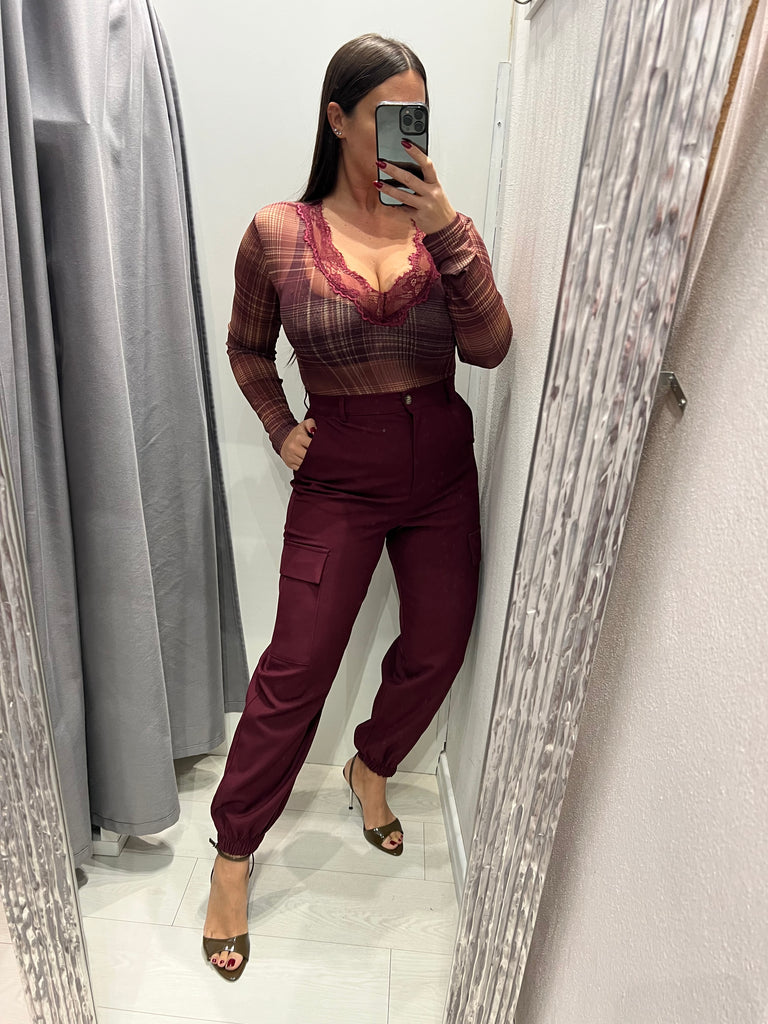 ViCOLO•Pantalone jogger cargo bordeaux