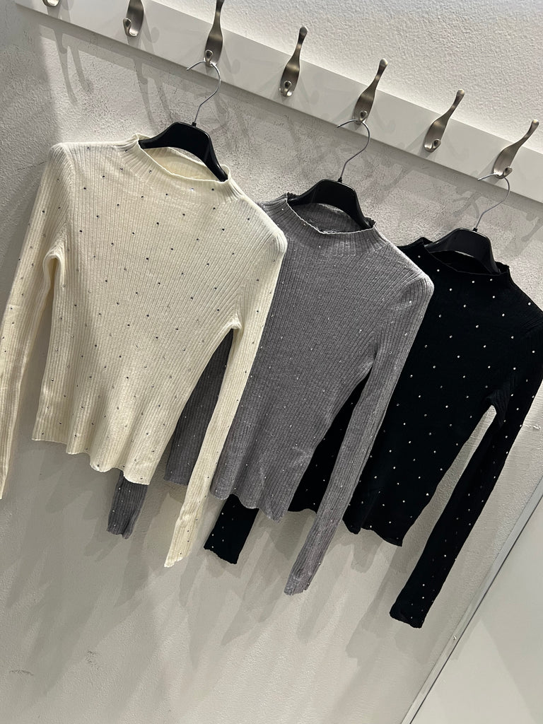Maglioncino a coste con strass•Più colori