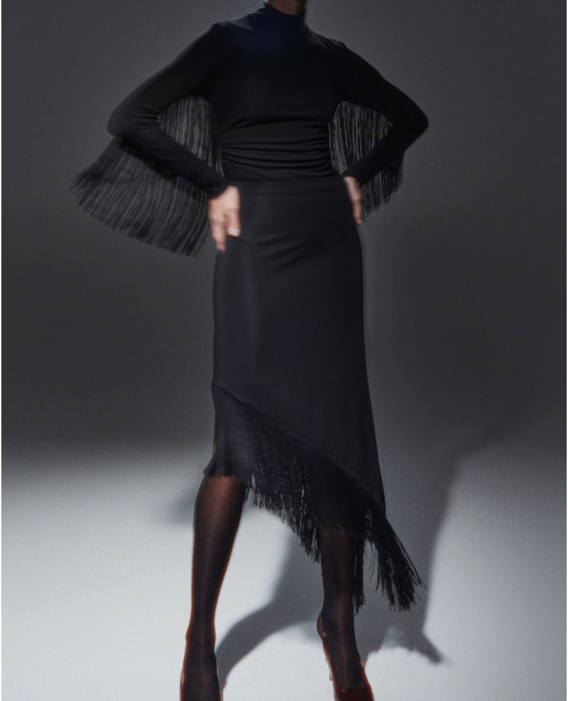 LUMINA•Gonna asimmetrica con frange