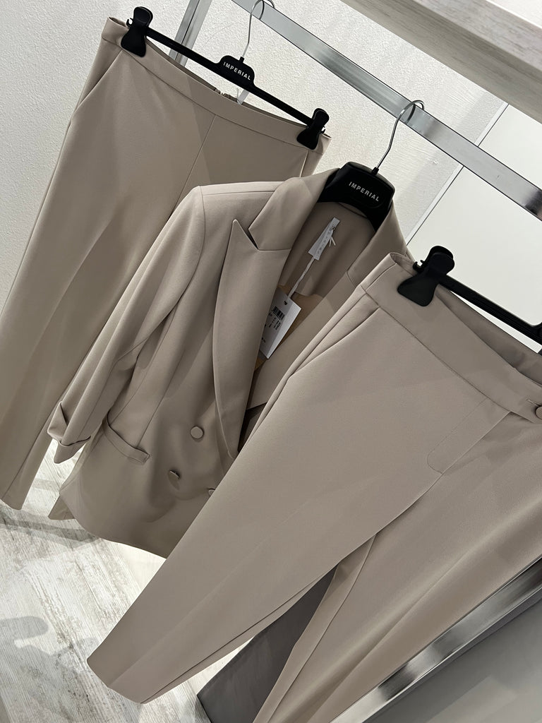 IMPERIAL•Pantalone con fascia in raso in vita•Beige luna