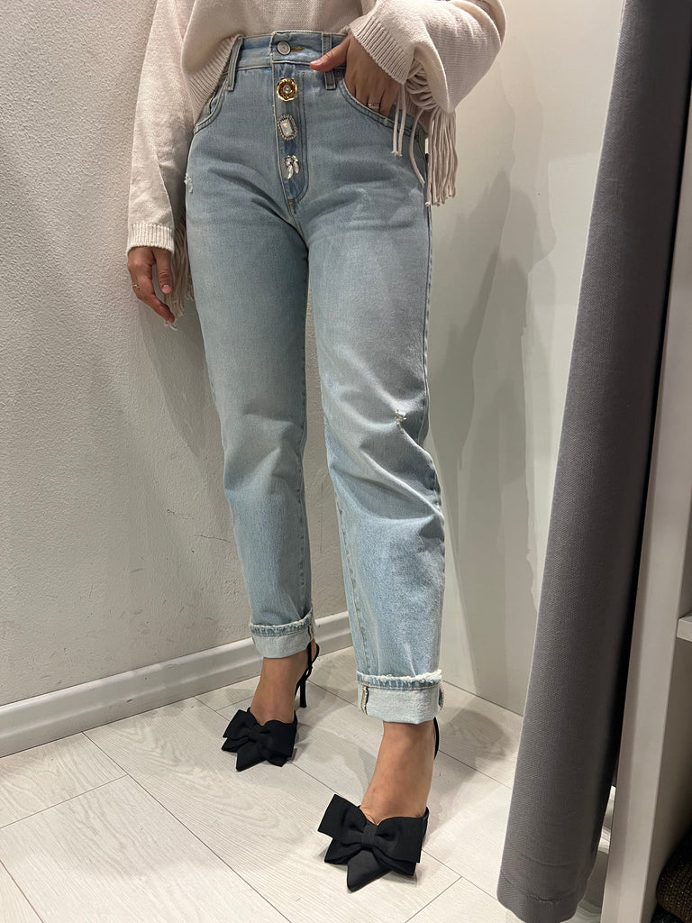 ViCOLO•Jeans Zoe bottoni gioiello lavaggio chiaro