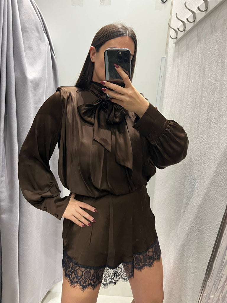 LUMINA•Abitino in raso moro finale pizzo