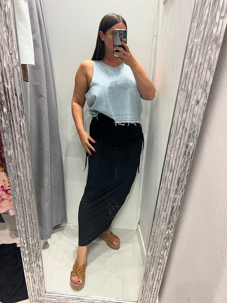 🚨HaveOne•Canotta top jeans strass