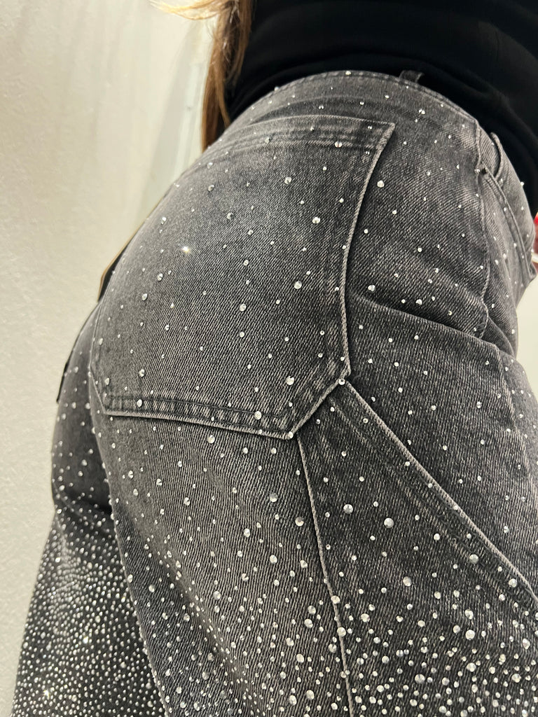 KONTATTO•Jeans worker nero slavato strass