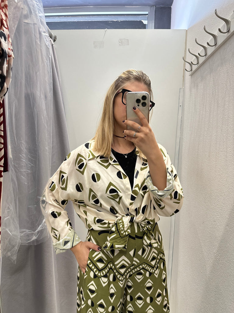 MSS💥HaveOne•Camicia stampa etnica verde olio