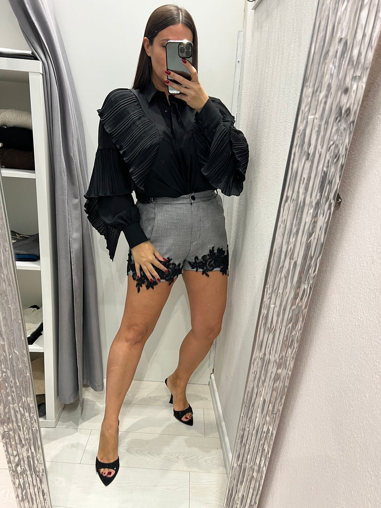 HaveOne•Shorts pied-de-poule ricamo paillettes