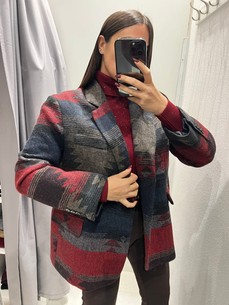 ViCOLO•Giacca cappottino over stampa etnica