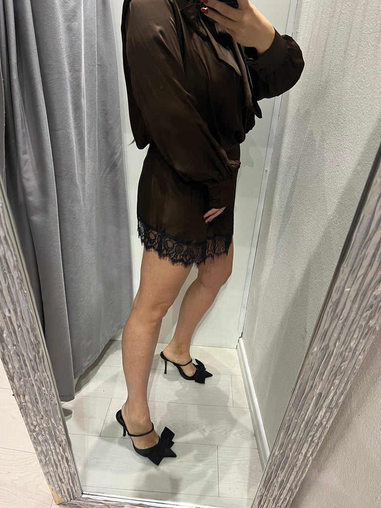 LUMINA•Abitino in raso moro finale pizzo