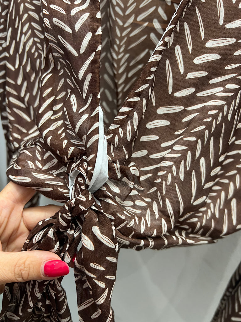 💥MSS💥HaveOne•Camicia crop nodo stampa foglioline
