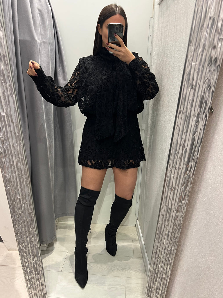 LUMINA•Abitino nero pizzo velluto