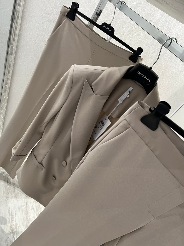 IMPERIAL•Pantalone flare con inserto in raso•Beige luna