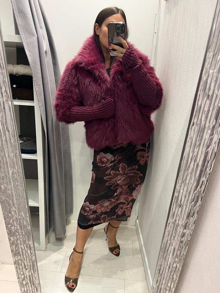 HaveOne•Ecopelliccia magenta manicotti in maglia