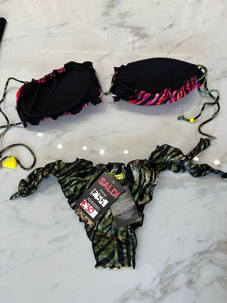🚨4giveness•Bikini fascia sbambolato e slip lacci•Zebrato multicolor